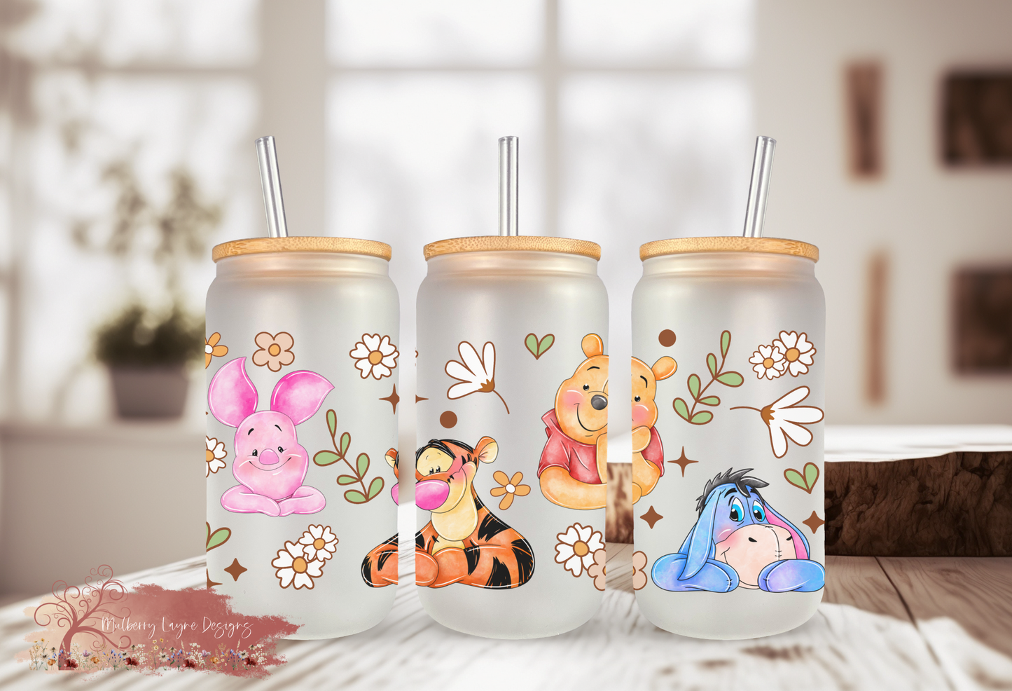 Honey Bear And Friends Frosted Glass | Glass Can