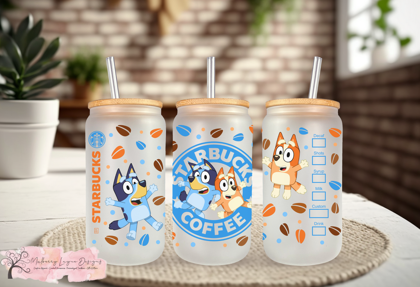 Blue Cartoon Dogs Coffee House Frosted Glass Can