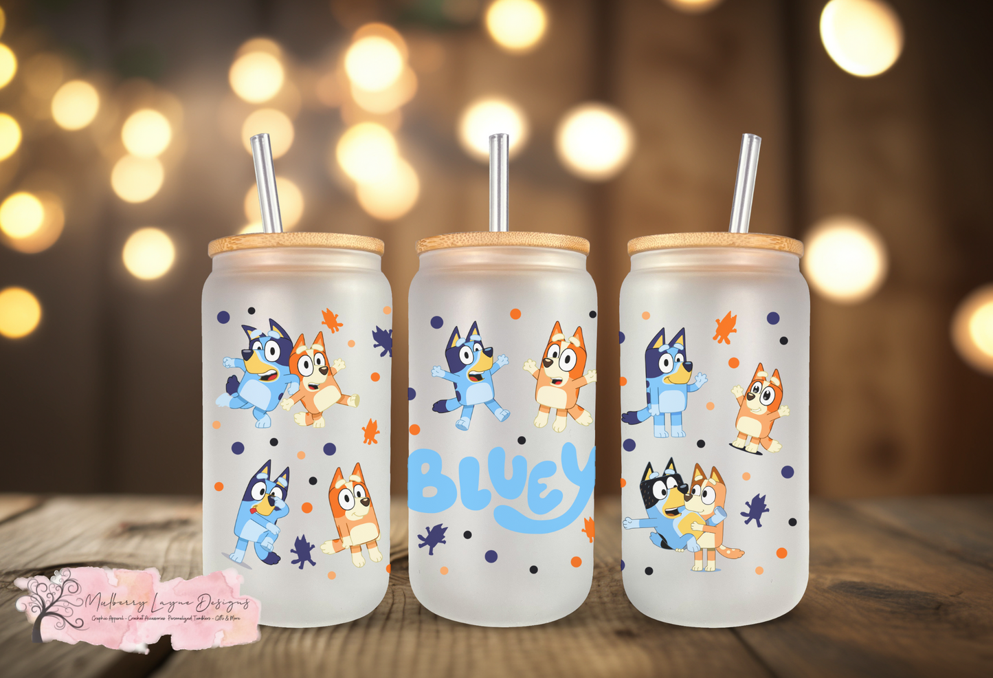 Blue Cartoon Dogs Frosted Glass Can