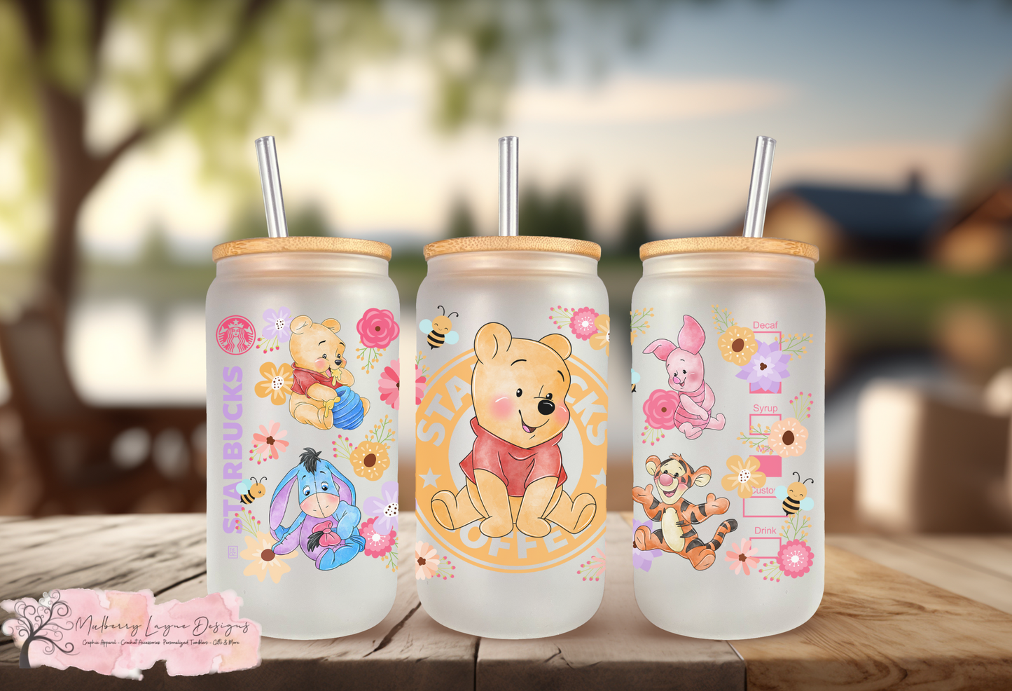 Honey Bear And Friends Coffee Shop Frosted Glass Can