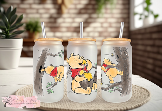 Bear & Honey Pots Frosted Glass Can