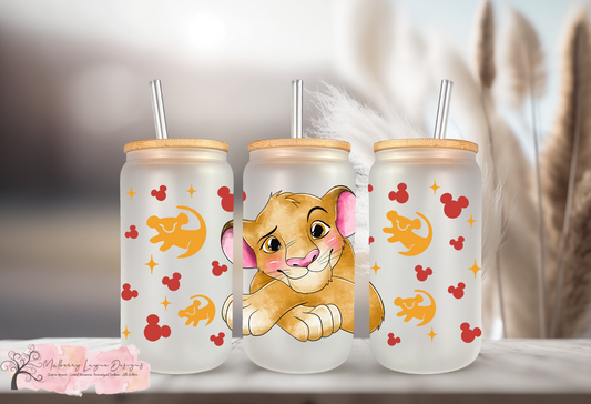 Baby Lion Cub Frosted Glass Can