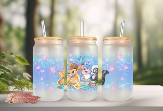 Forest Deer Frosted Glass Can