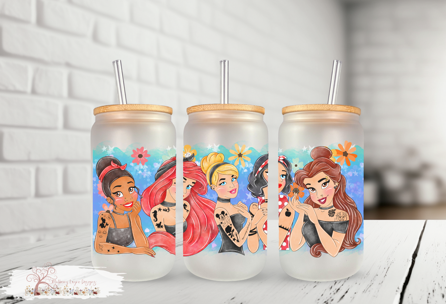 Tattooed Princess Frosted Glass Can | Glass Can