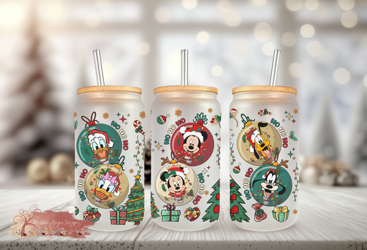 Mickey And Friends Christmas Frosted Glass Can