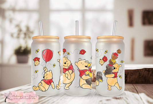 Bear & Honey Pots Frosted Glass Can