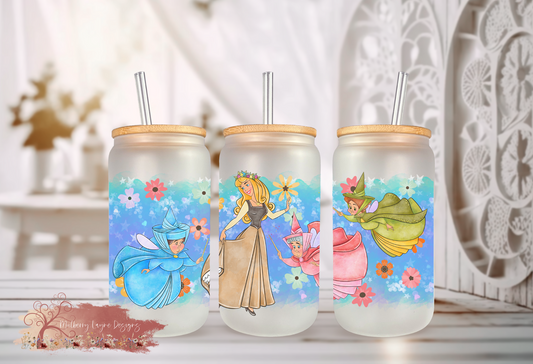 Glass Slipper Princess With Fairies Frosted Glass Can