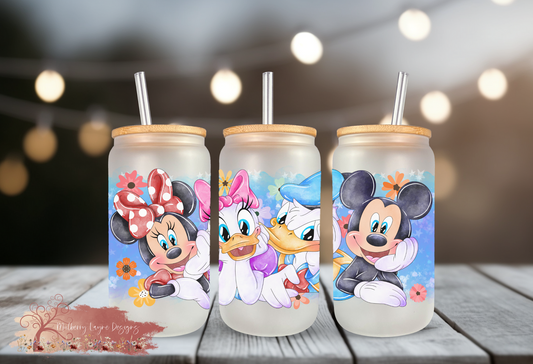 Girl Mouse And Friends Frosted Glass | Glass Can