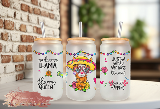 No Drama Llama Frosted Glass | Glass Can