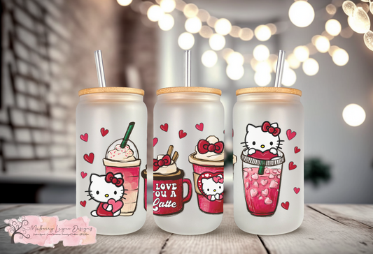 Kawaii Kitty Valentine Frosted Glass Can