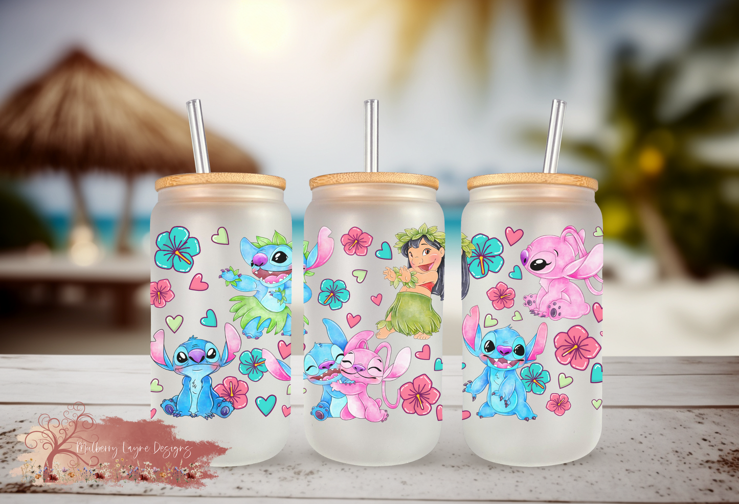 Hawaiian Hula Blue Alien Frosted Glass | Glass Can