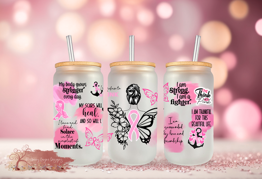 Breast Cancer Awareness Frosted Glass | Glass Can