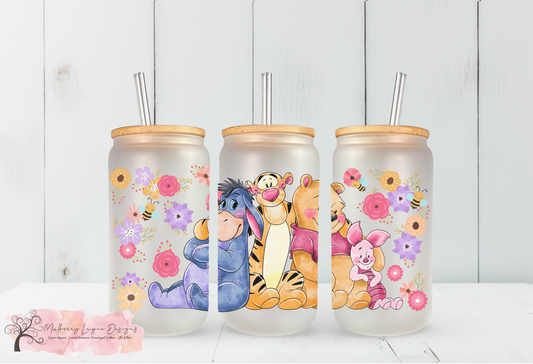 Honey Bear And Friends Frosted Glass Can