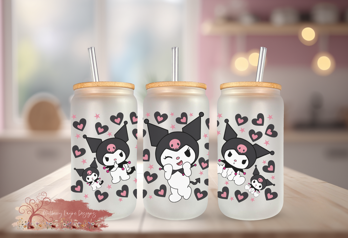 Kawaii Kitty Jester Frosted Glass Can