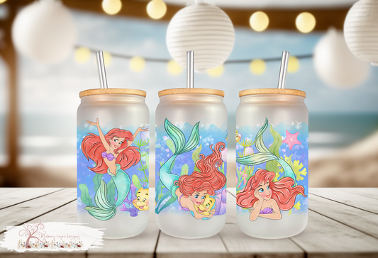 Under The Sea Mermaid Frosted Glass Can