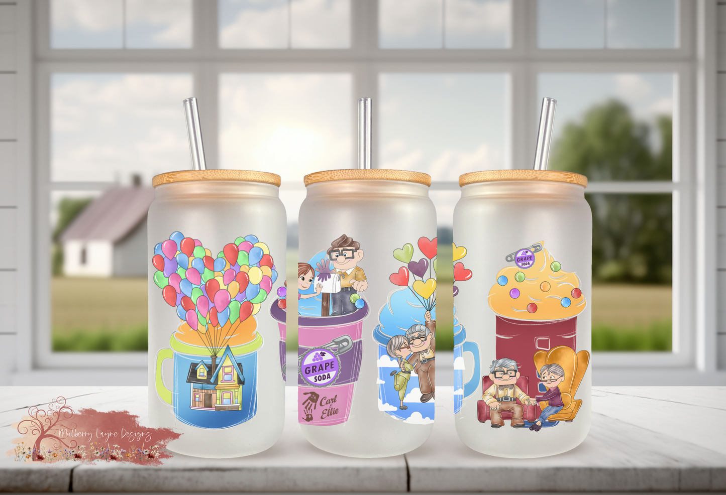 Up Movie Frosted Glass Can | Glass Can