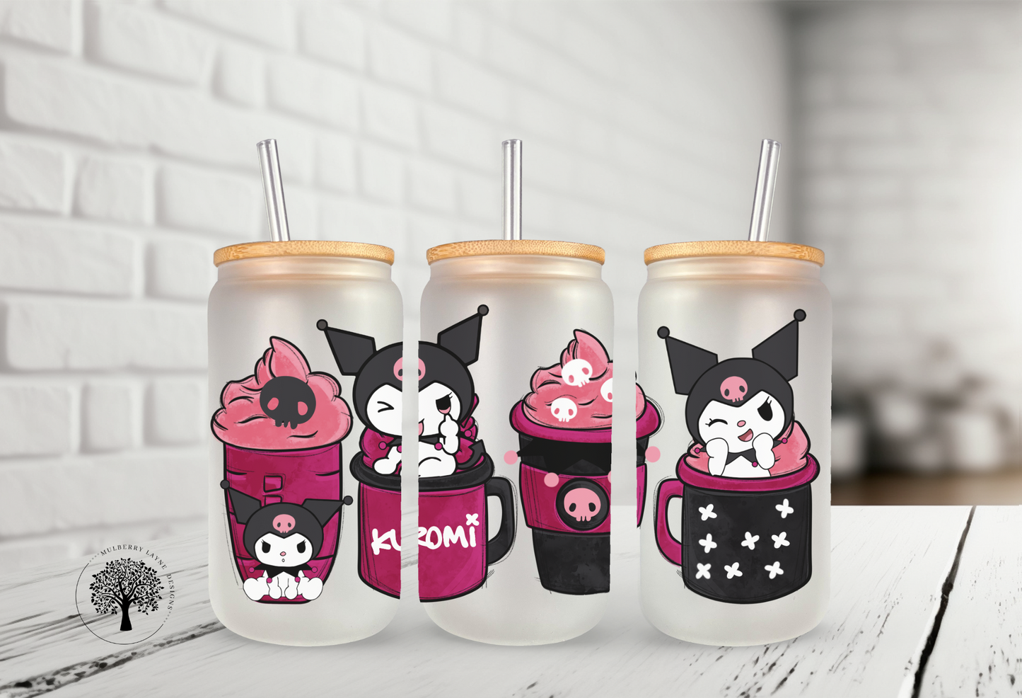 Kawaii Kitty Jester Frosted Glass Can