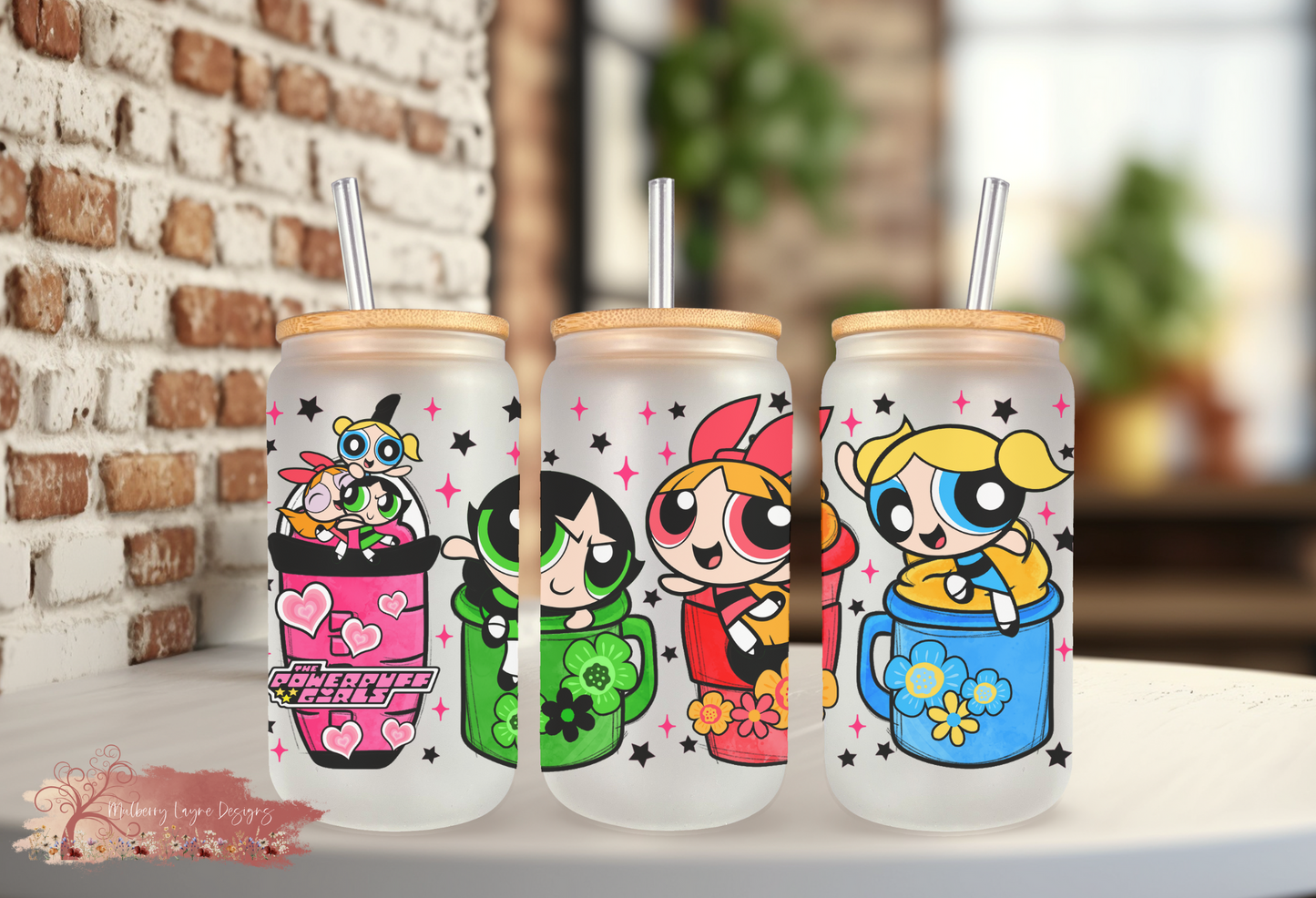 Cartoon Girl Super Heroes Frosted Glass | Glass Can