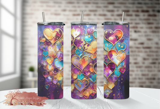 Three Dimensional Hearts Skinny Tumbler