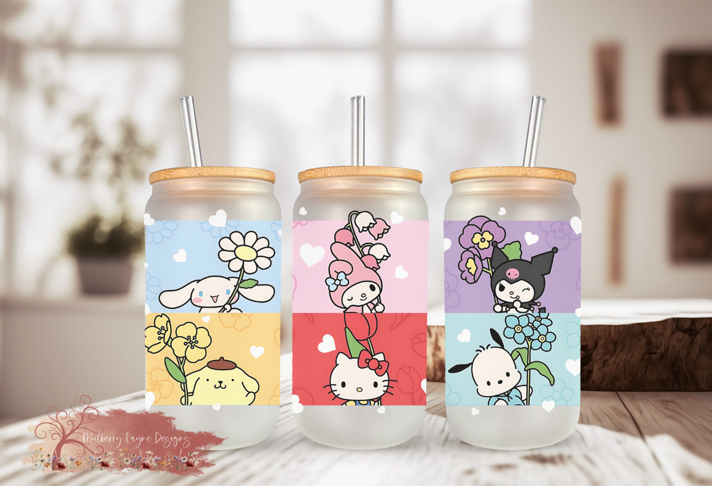 Kawaii Kitty & Friends Frosted Glass Can