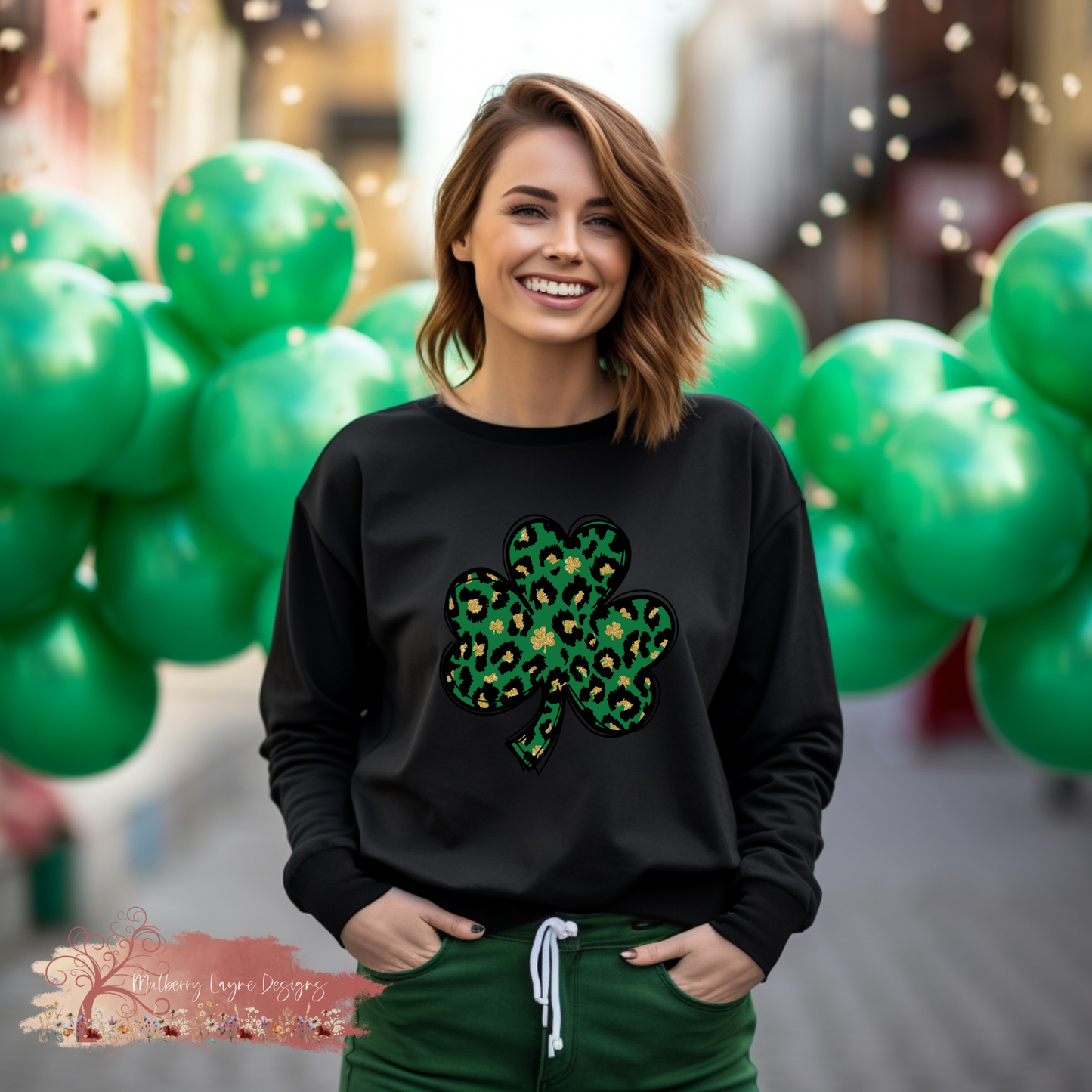 Shamrock With Faux Glitter & Cheetah Print Sweatshirt