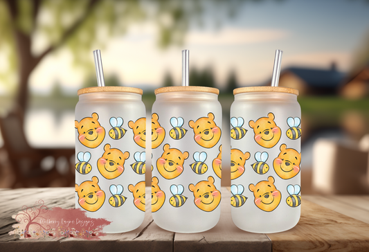 Cartoon Honey Bear Frosted Glass