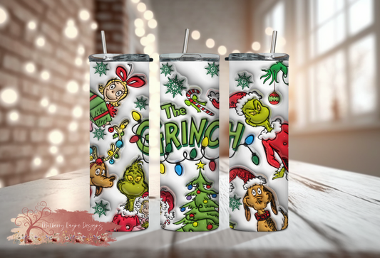 Grinch Christmas Faux Puffed Skinny Tumbler