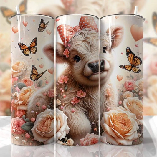 Highland Cow And Butterflies Skinny Tumbler