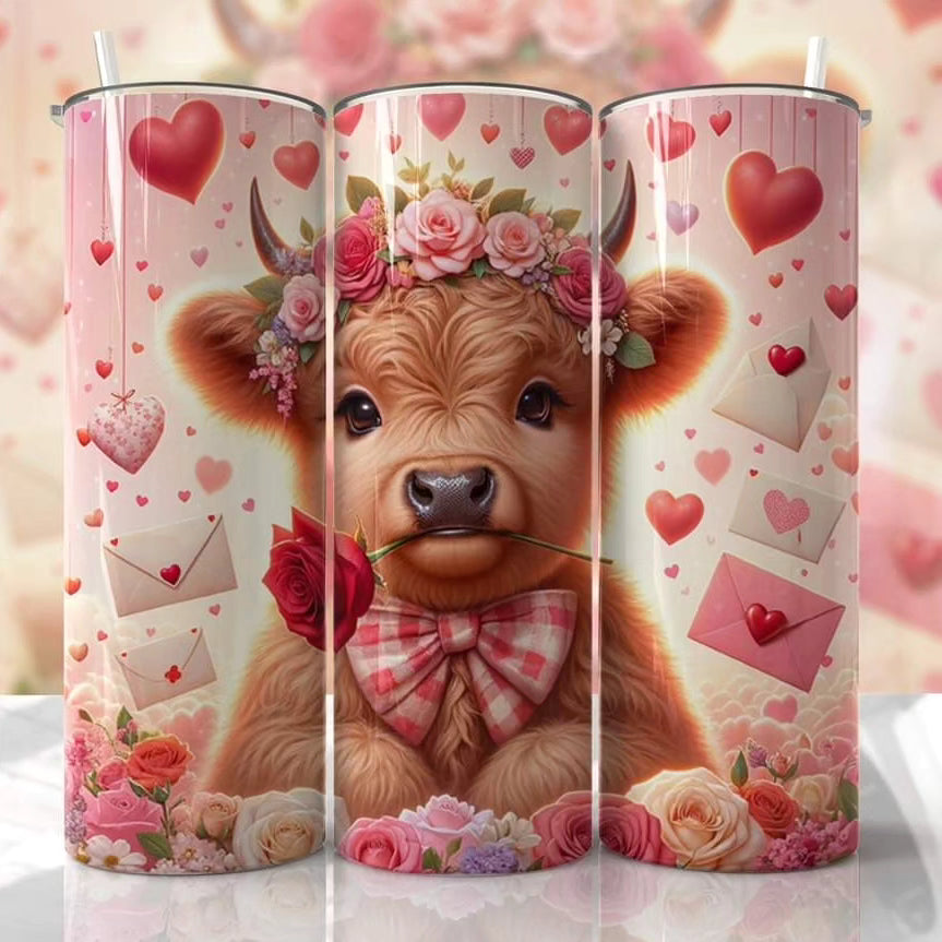 Valentine Highland Cow Skinny Tumbler