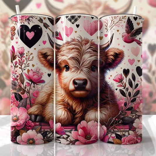 Valentine Brown Highland Cow Skinny Tumbler