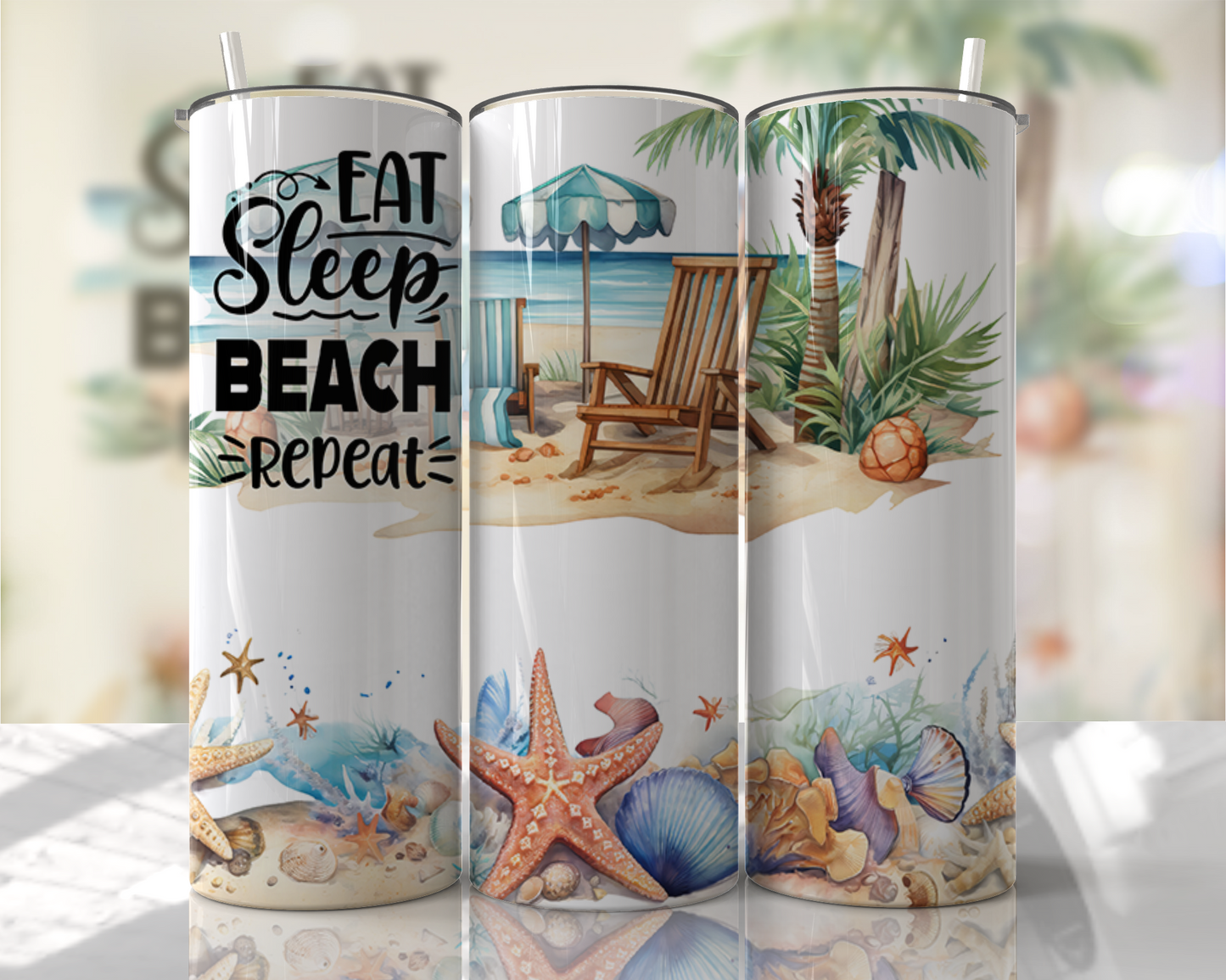 Eat Sleep Beach Repeat Skinny Tumbler