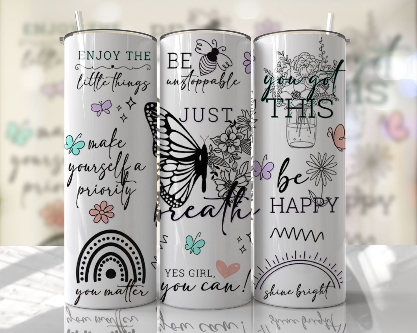 Motivational Affirmations Skinny Tumbler