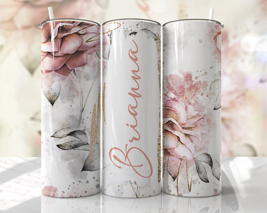 Soft Pink Rose Personalized Name Skinny Tumbler