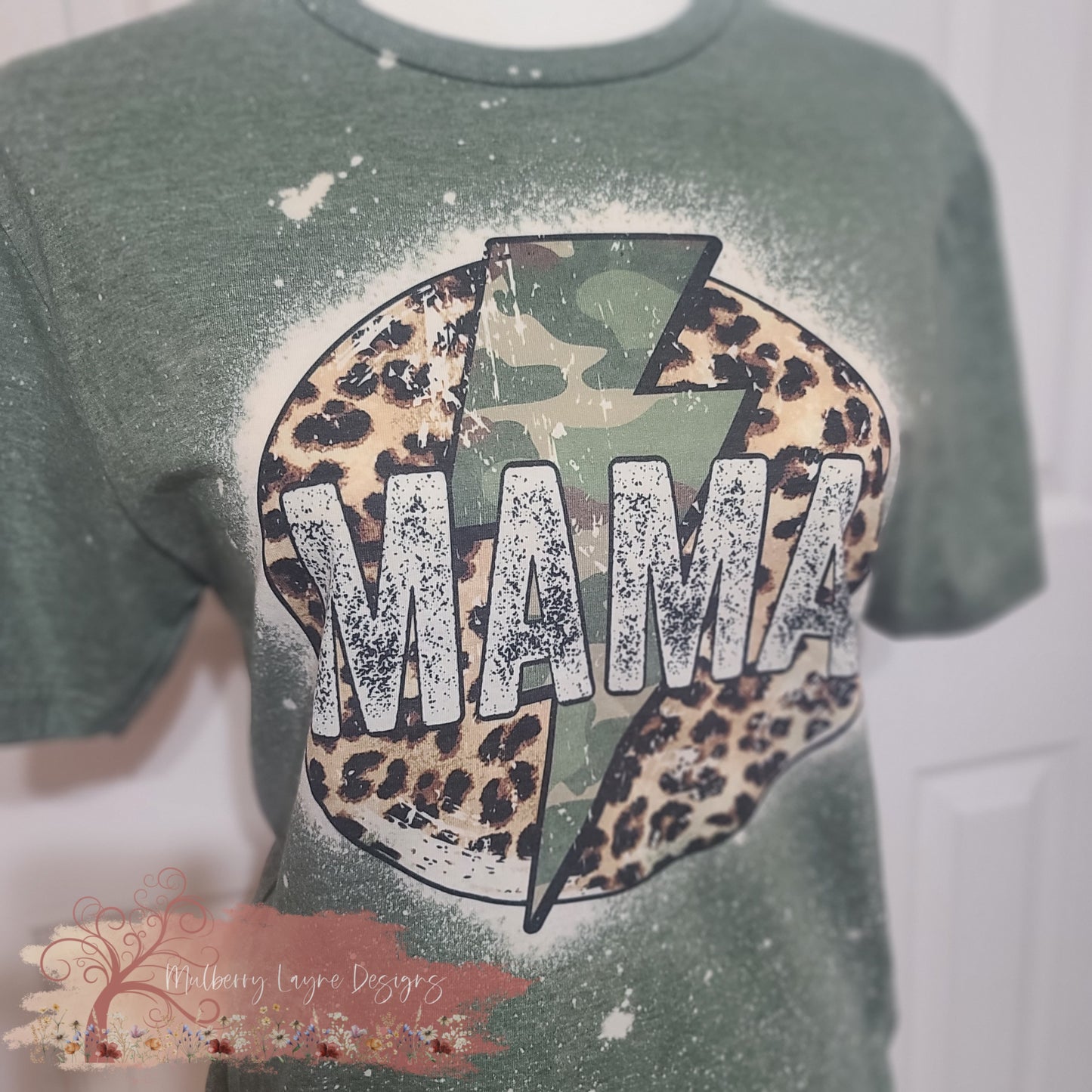 Mama Leopard Camouflage Lightning Bolt Bleached Shirt