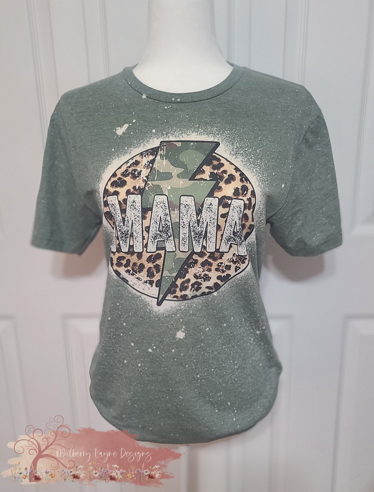 Mama Leopard Camouflage Lightning Bolt Bleached Shirt