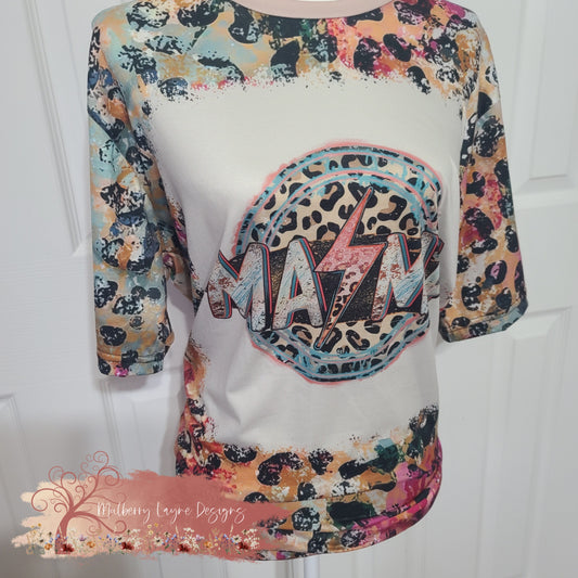 Colorful Cheetah Mama Faux Beached Shirt