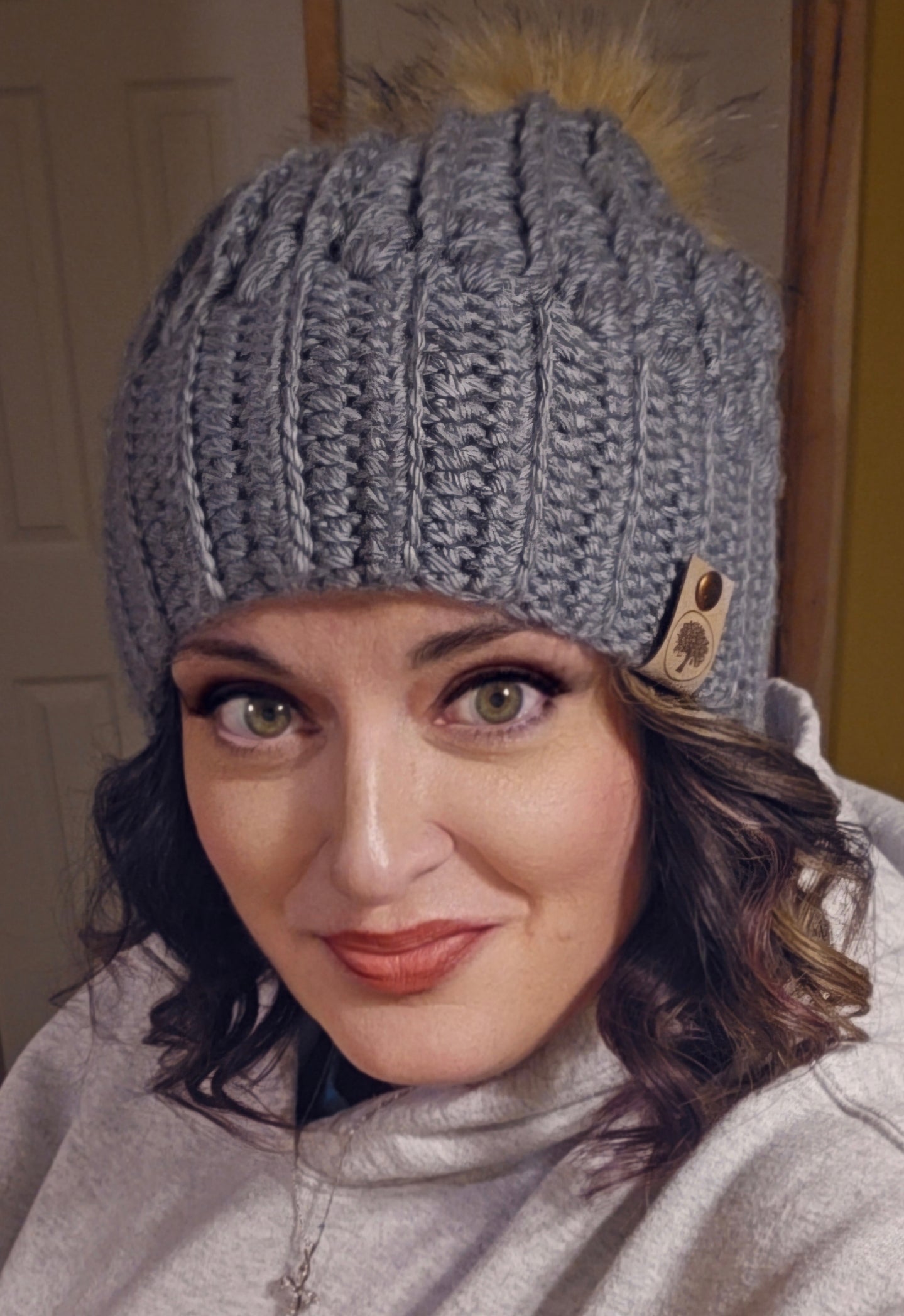 Crochet Hat With Faux Fur Pom