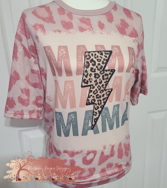 Mama Cheetah Lightning Bolt Faux Bleached Shirt